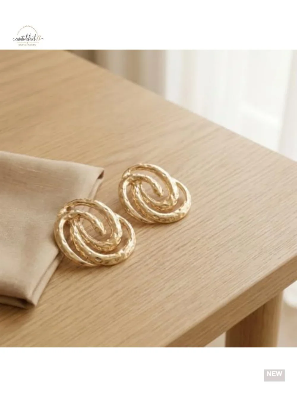 Chunky Gold Hammered Abstract Swirl Knot Post Back Dangle Earrings